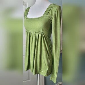 Y2K Abercrombie & Fitch Smocked Bodice Babydoll Top Women's L Green Long Sleeve